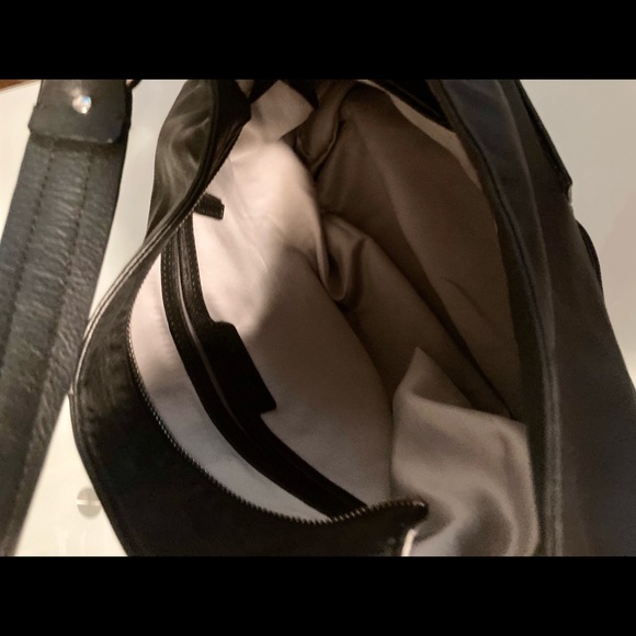 Calvin Klein Smooth Black Napa Leather Shoulder Purse with Silver Satin Lining. - Picture 8 of 10